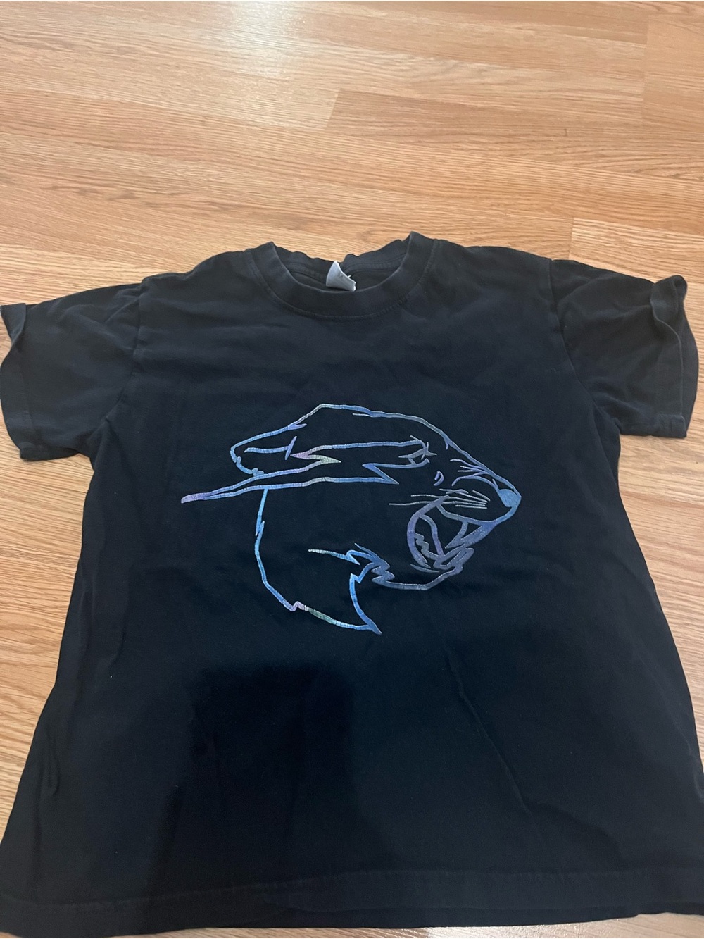 SHEIN Black Tee with Iridescent Panther Graphic/ Mr. Beast